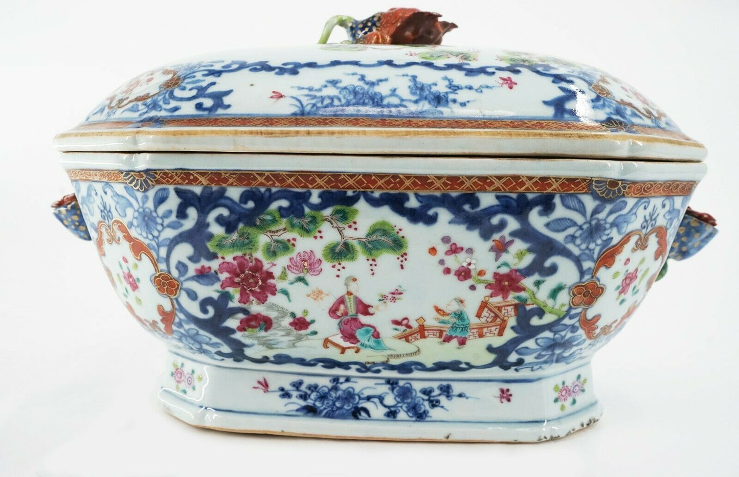 Late 18th Century Chinese Famille Rose / Tobacco Pattern Tureen with Base Plate