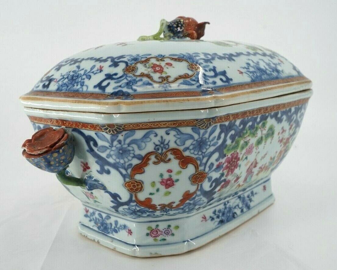 Late 18th Century Chinese Famille Rose / Tobacco Pattern Tureen with Base Plate