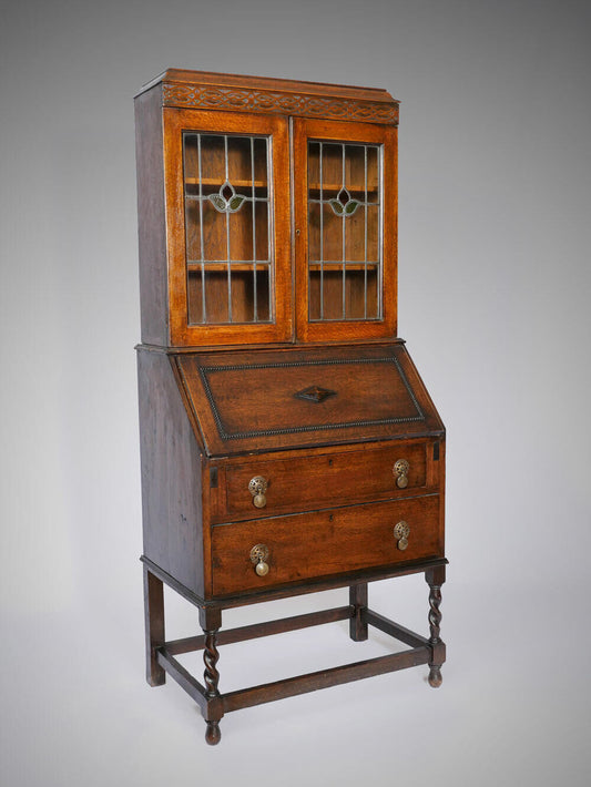 18th / 19th Century English William and Mary Slant Front Desk with Lead Glass Shelves