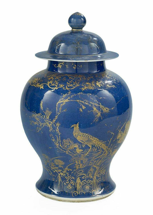 19th Century Chinese Powder Blue and Gilt Lidded Baluster Vase 16 inches Height Authenticated