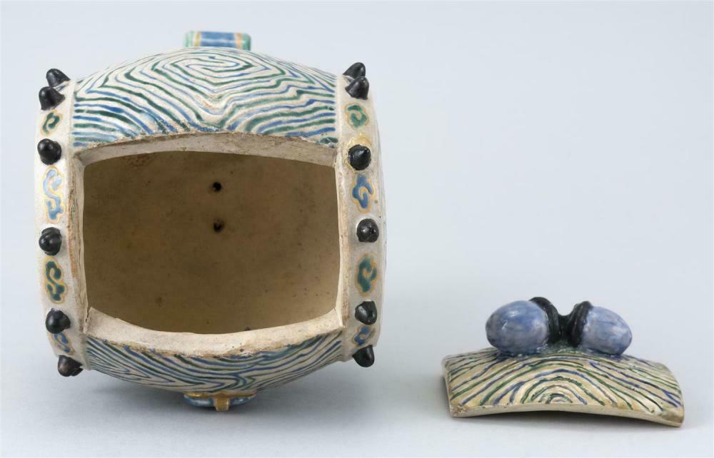 RARE: Japanese Edo Period Kyoto Satsuma Drum Censer Box 8 1/2 Inches in Height