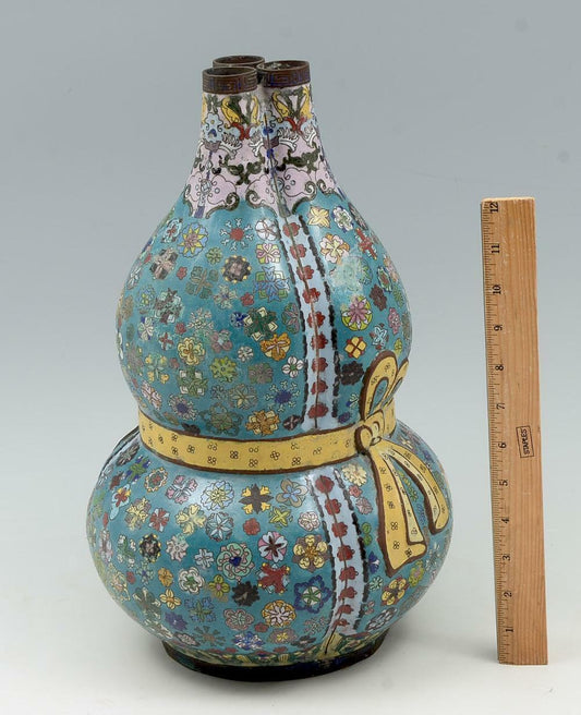 Chinese Cloisonné 15 Inch Triple-Gourd Vase Republic Period