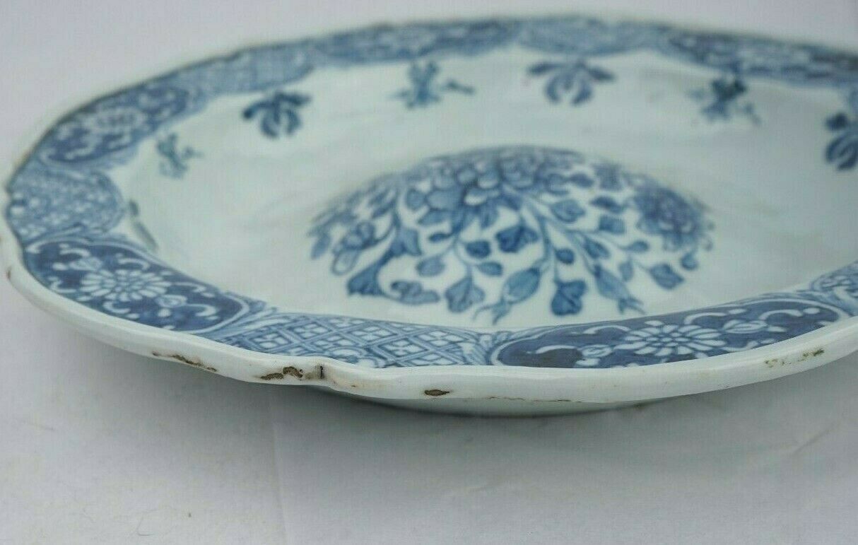 18th C Chinese Export Blue and White Pair of Man Tou Xian Bowls 12" Diameter
