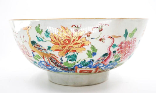 18th C. Chinese Export Famille Rose 13 7/8 Inch Diameter Qianlong Punch Bowl
