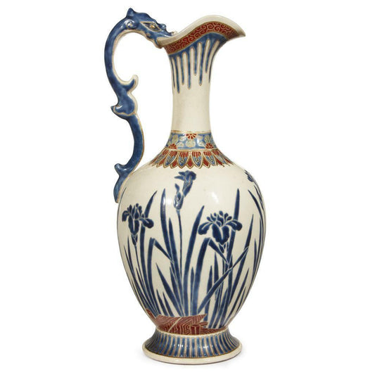 Antique Japanese Satsuma Gosu Blue Signed Ewer 13 1/4 Inches in Height