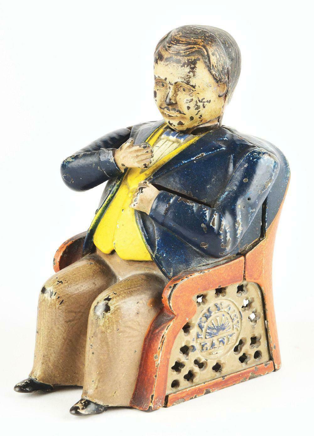 1873 J. & E. Stevens Tammany Hall cast iron mechanical bank with original trap