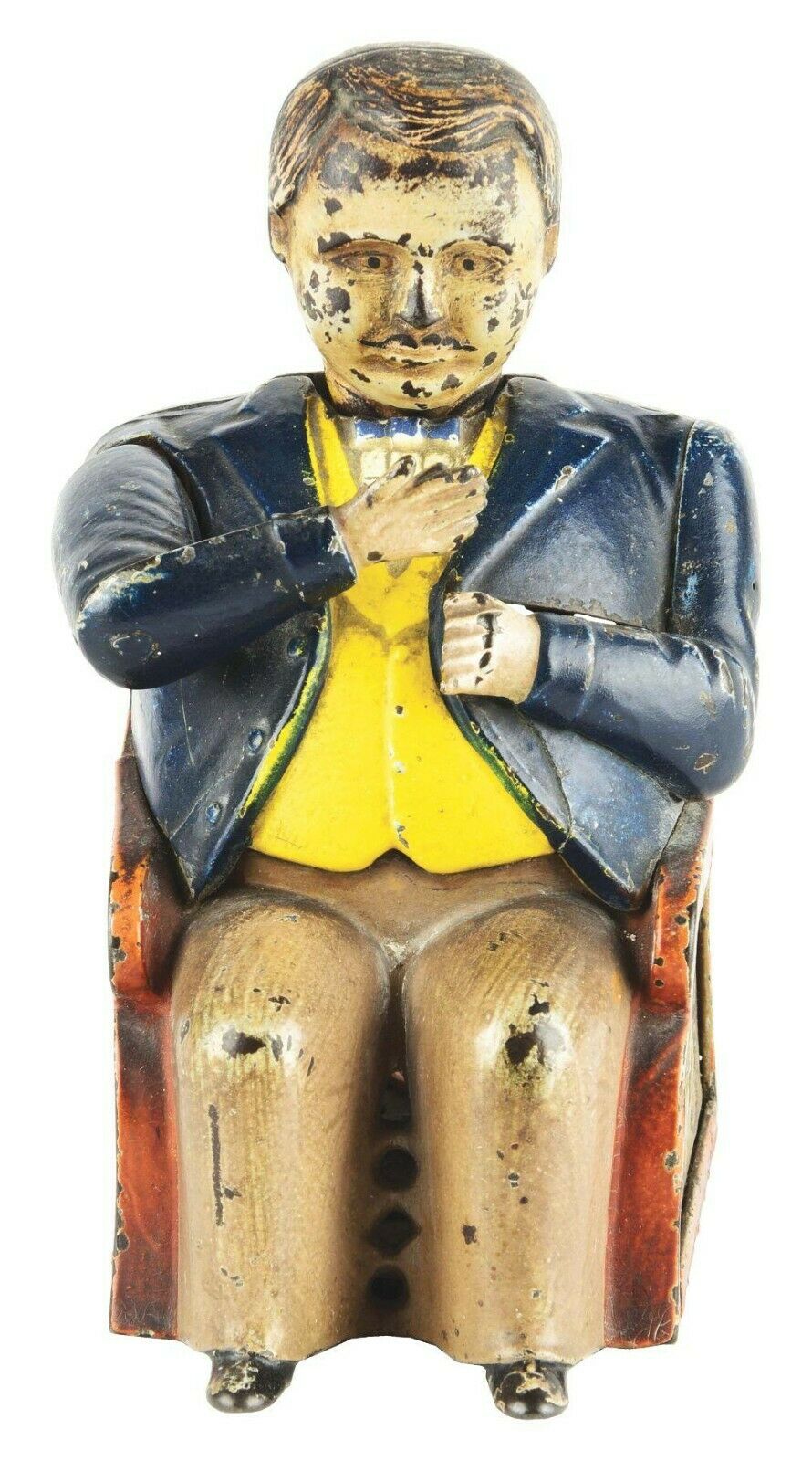 1873 J. & E. Stevens Tammany Hall cast iron mechanical bank with original trap
