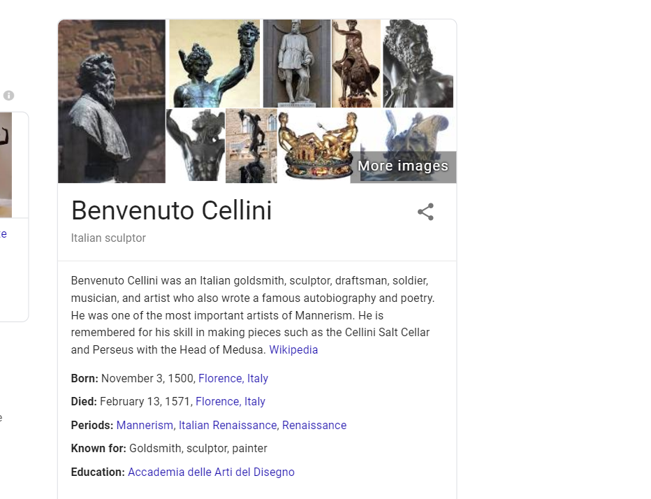 Painting of Benvenuto Cellini by Leopoldo Dumini (Italian 1825 - 1908) Oil on Wood