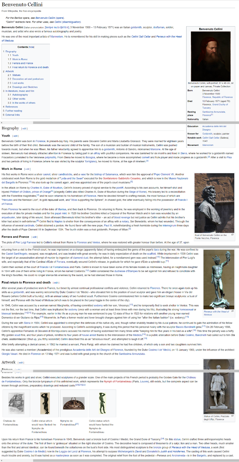 Painting of Benvenuto Cellini by Leopoldo Dumini (Italian 1825 - 1908) Oil on Wood