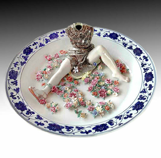 LIU JIANHUA "Games" Signed 2002 Ceramic Sculpture 21 1/2 Inch Charger
