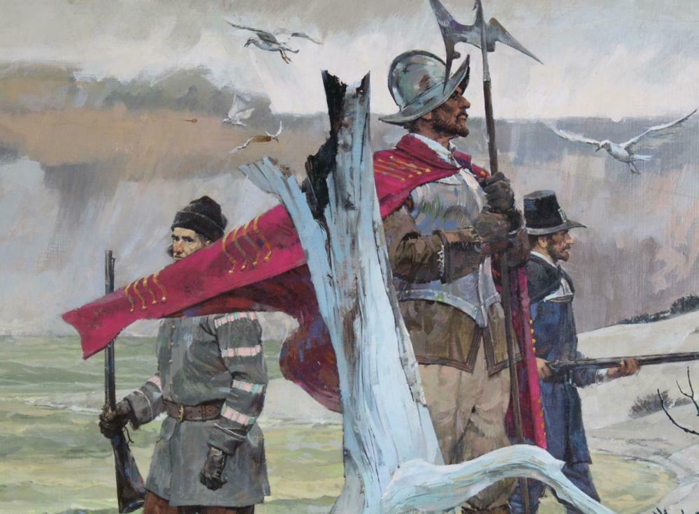 Mayflower Men Land on Cape Cod by Kenneth Riley Original Signed Painting