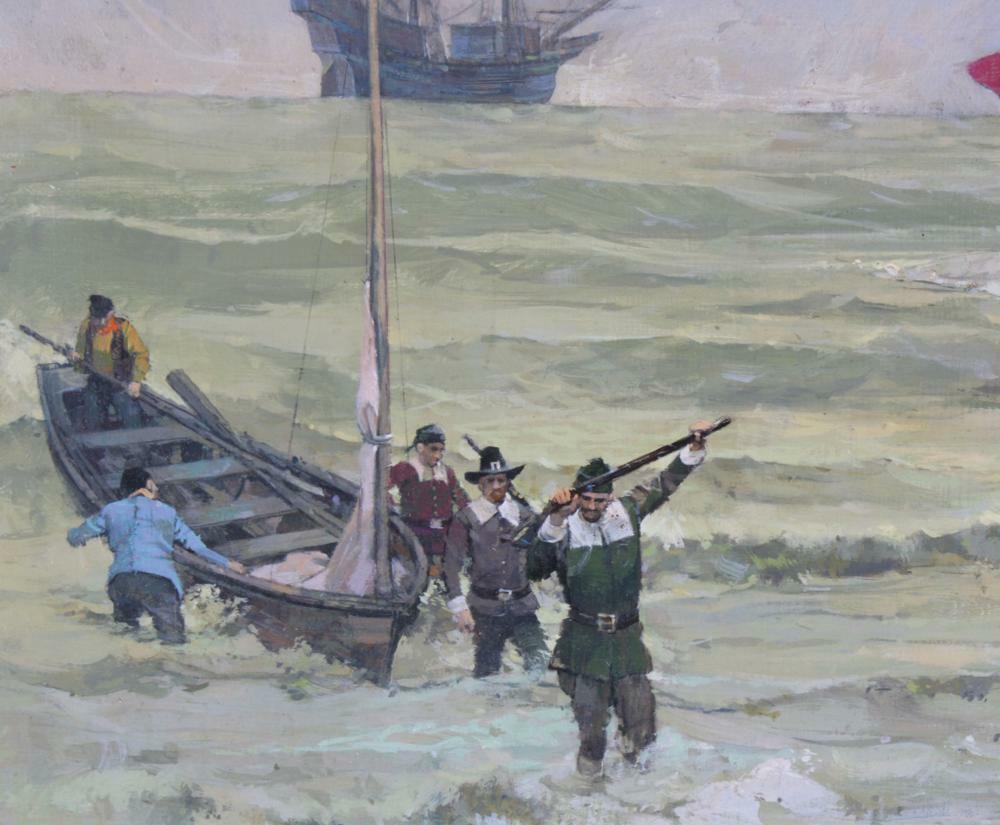 Mayflower Men Land on Cape Cod by Kenneth Riley Original Signed Painting