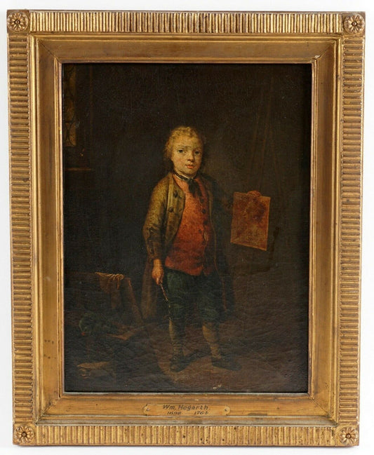 William Hogarth (British, 1697-1764) Portrait of Child Painter Oil on Canvas