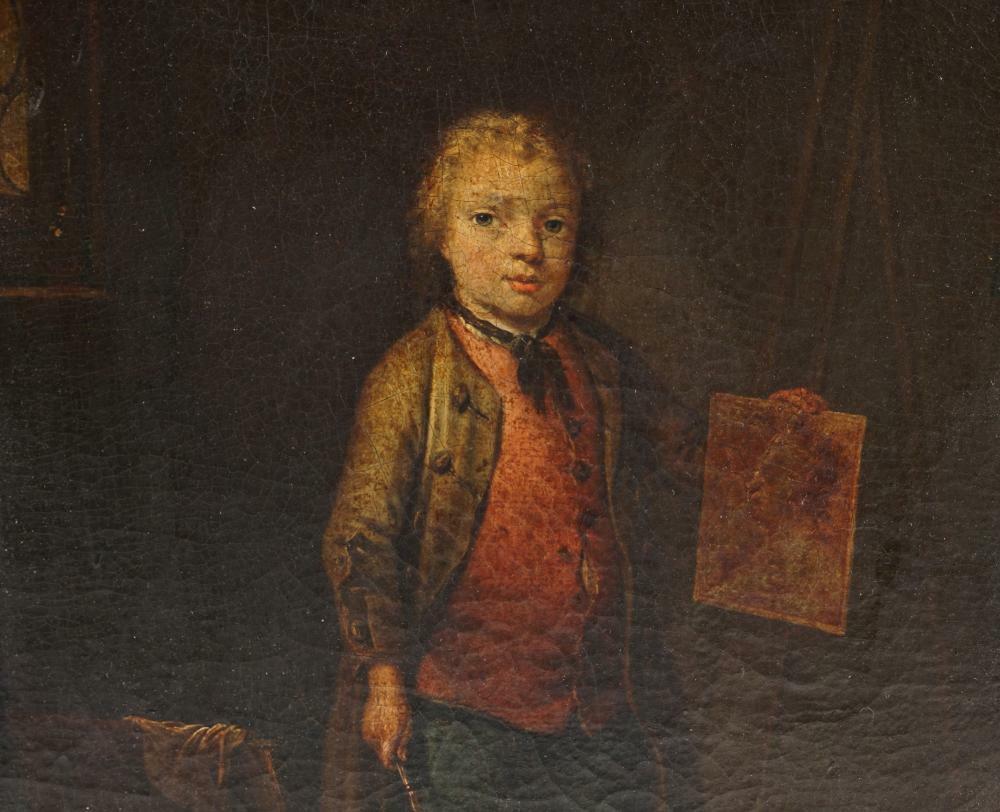 William Hogarth (British, 1697-1764) Portrait of Child Painter Oil on Canvas