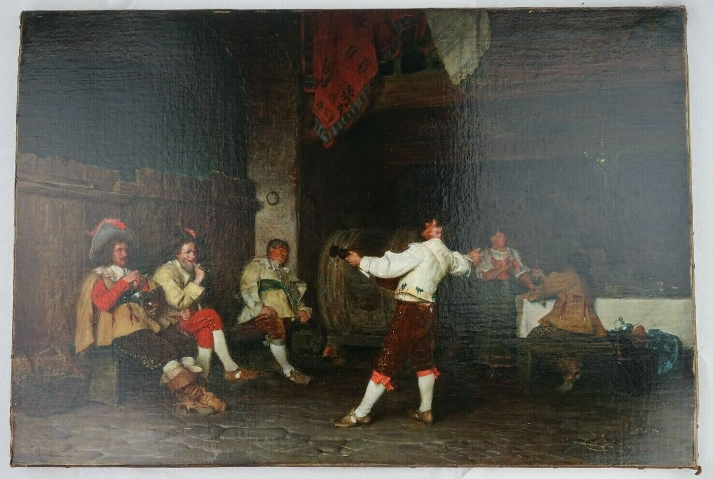 Eduardo Gelli  1852 - 1933 Italian Oil on Canvas "The Song" Tavern Scene Dated 1886
