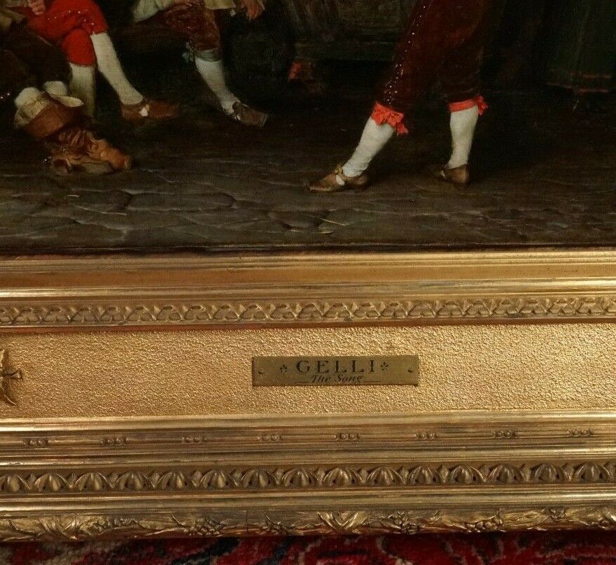 Eduardo Gelli  1852 - 1933 Italian Oil on Canvas "The Song" Tavern Scene Dated 1886