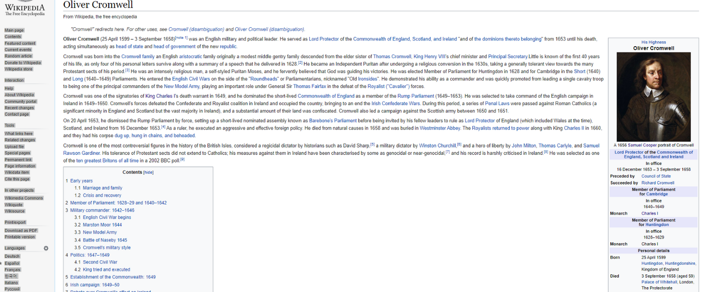 17th / 18C Oliver Cromwell Oil Painting Museum Quality 37.5" x 32.5" Unsigned