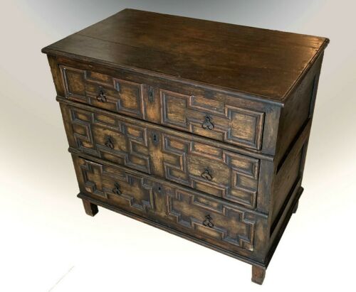 17th Century William and Mary 3 Drawer Chest On Straight Legs