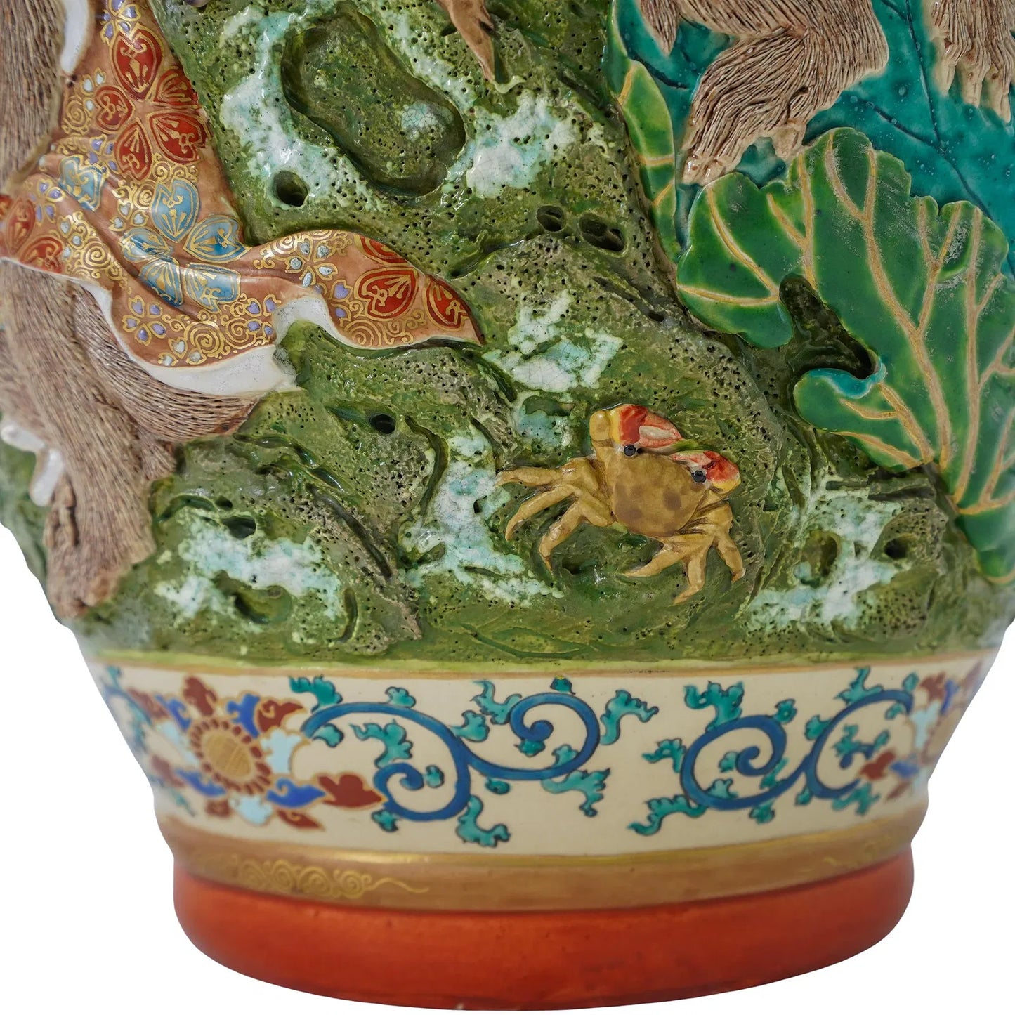 Japanese Satsuma, Kyoto Ware Raised Monkey Vase