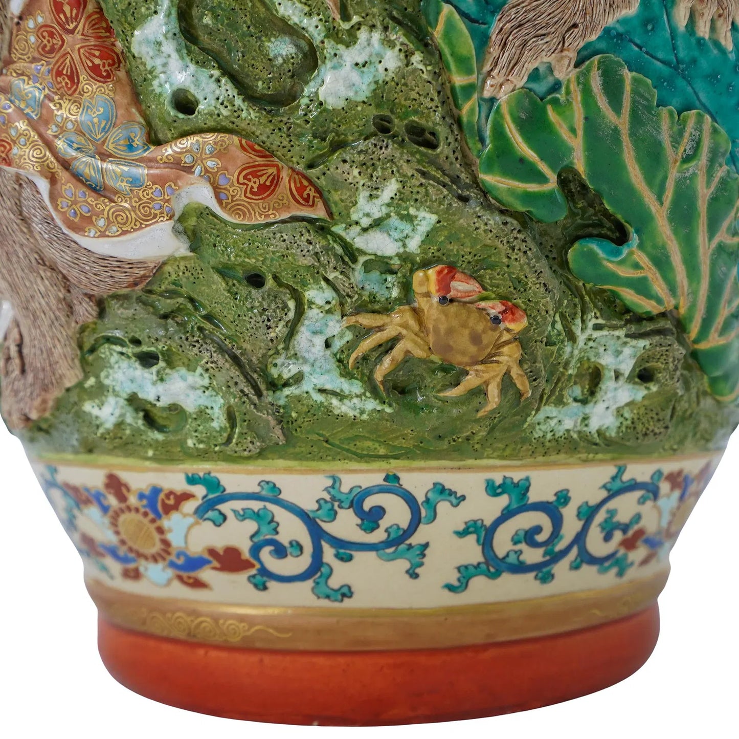 Japanese Satsuma, Kyoto Ware Raised Monkey Vase