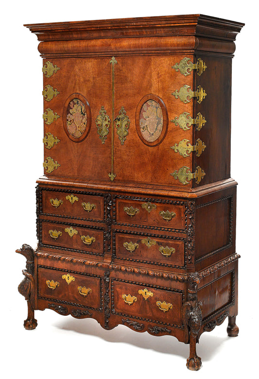 Dutch 17th Century Brass Mounted Walnut Cabinet on Chest