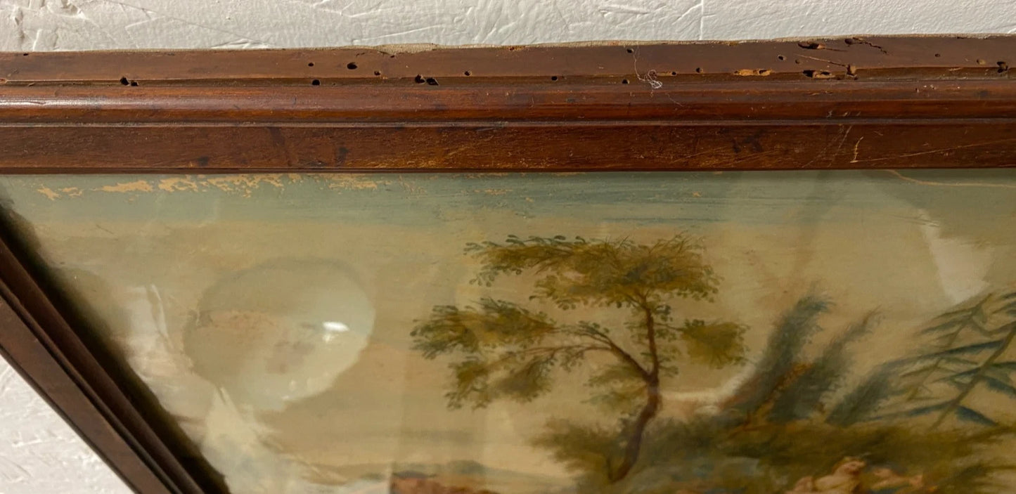 18th / 19th Century Chinese Export Reverse Painting on Glass European Bird Catchers Scene