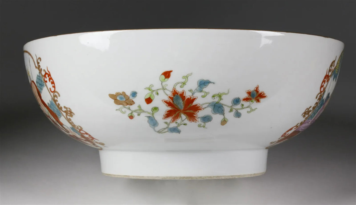 18th Century Chinese Export Famille Rose "Judgement of Paris" Punchbowl" 11 3/8 Inches in Diameter