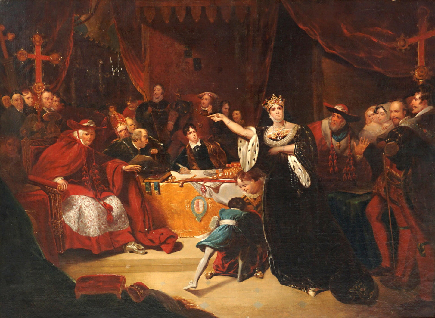 Trial of Queen Katherine  after Henry Harlow 19th Century Oil on Canvas