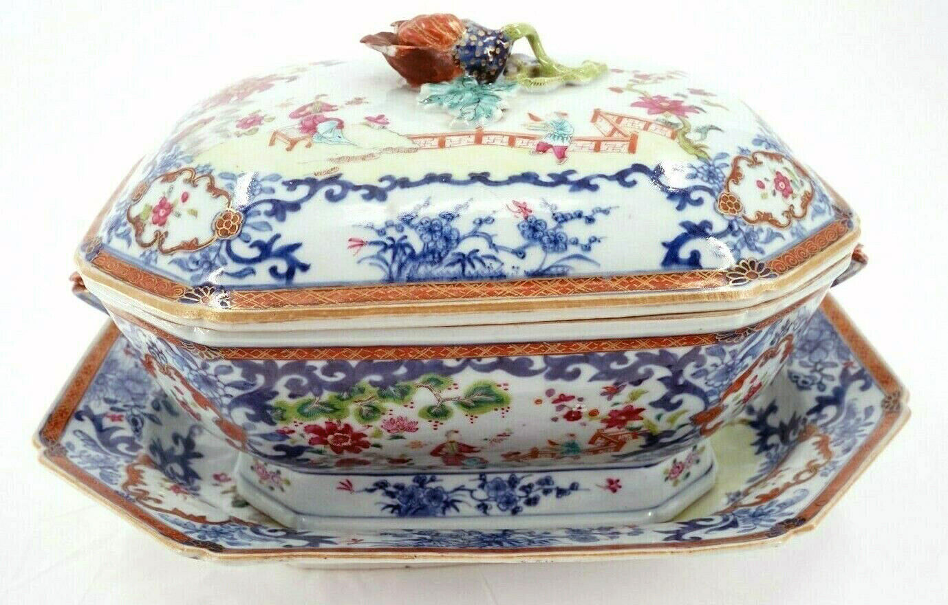 Late 18th Century Chinese Famille Rose / Tobacco Pattern Tureen with Base Plate