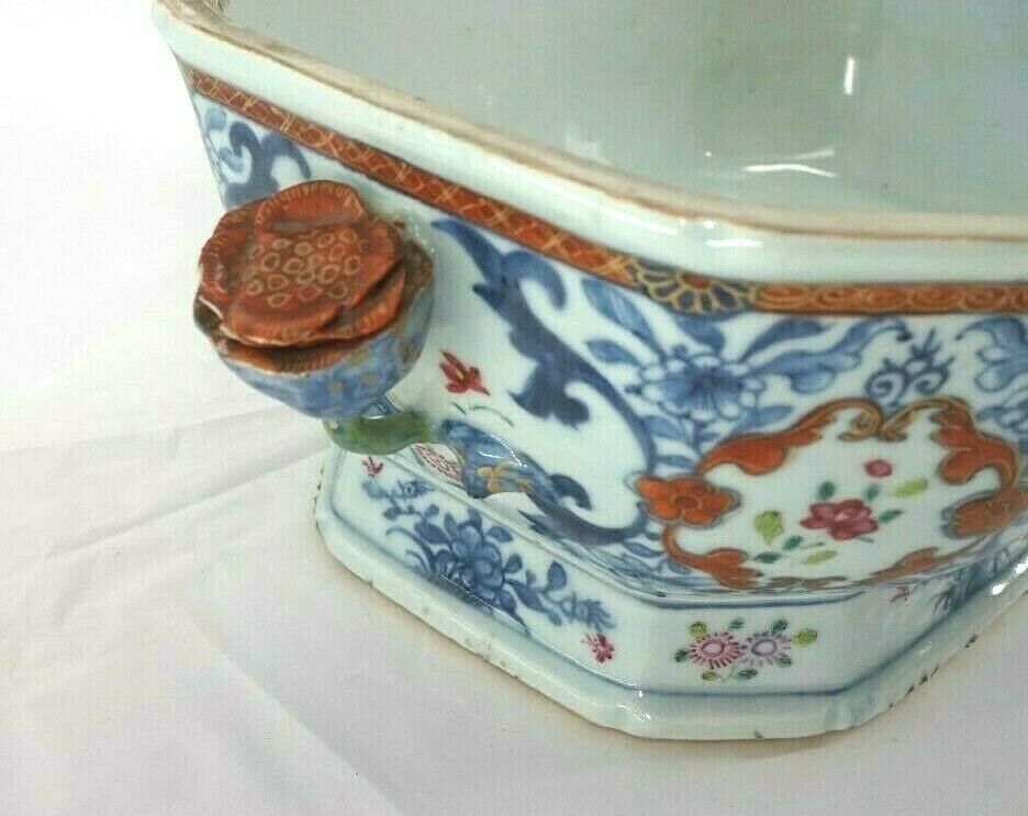 Late 18th Century Chinese Famille Rose / Tobacco Pattern Tureen with Base Plate