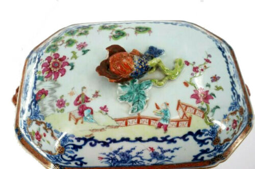 Late 18th Century Chinese Famille Rose / Tobacco Pattern Tureen with Base Plate